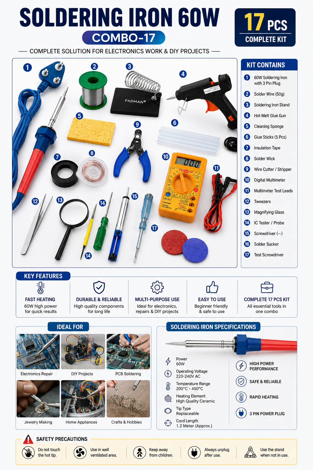 60W SOLDERING IRON KIT PACK OF 17