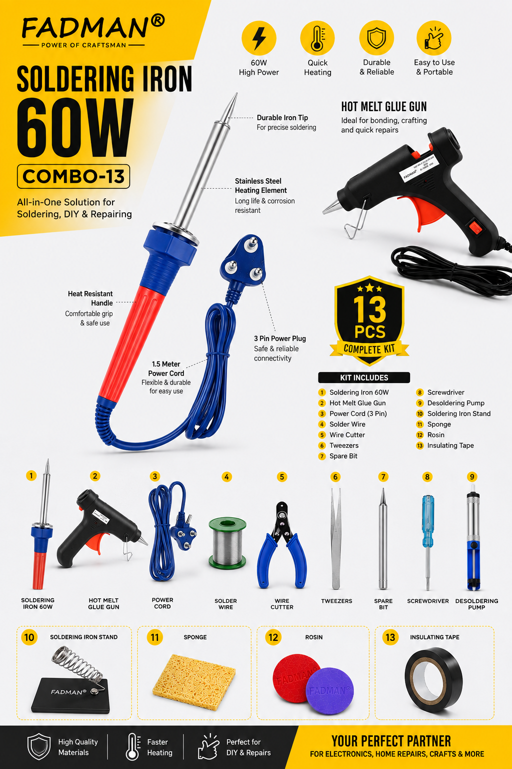 60W SOLDERING IRON KIT PACK OF 13