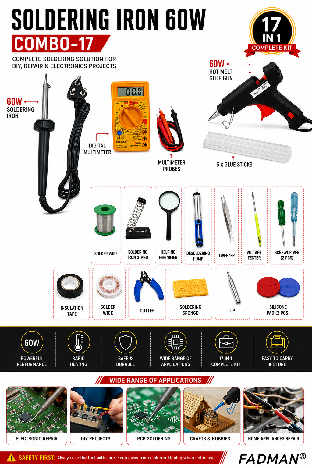 60W SOLDERING IRON KIT PACK OF 17