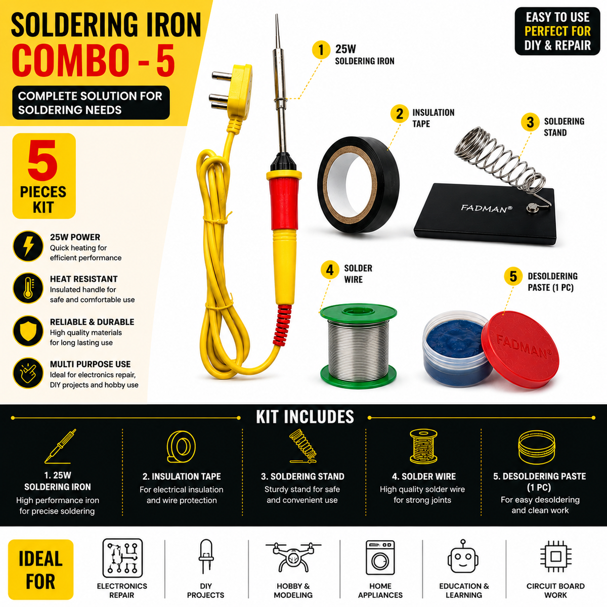 25W SOLDERING IRON KIT PACK OF 5