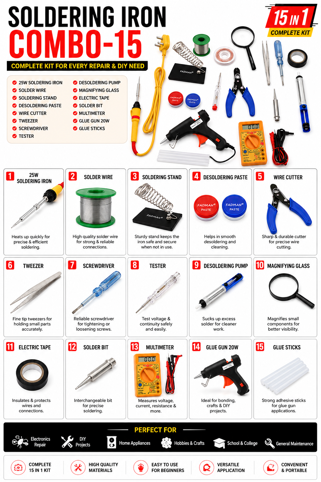 25W SOLDERING IRON KIT PACK OF 15