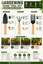 3 Pcs Garden Hand Tool Set with Trowel, Hand Cultivator & Garden Fork | Wooden Handle Gardening Tools for Digging, Weeding, Planting & Soil Aeration