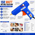 150W Hot Melt Glue Gun with 20 Pcs 11MM Glue Sticks | High Temperature Electric Adhesive Gun for DIY, Craft, Repair, Art & Home Projects