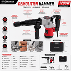 1200W Heavy Duty Rotary Hammer Drill Machine, 20mm Concrete Drill Capacity, 3800 RPM, 2900 BPM, Vibration Control, Ergonomic Grip & Auxiliary Handle for Concrete, Masonry & Construction Work