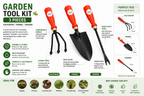 3 Pcs Garden Hand Tools Set – Weeder, Cultivator & Small Trowel, Heavy Duty Gardening Tools for Planting, Loosening Soil, Weeding & Transplanting