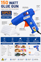 150W Hot Melt Glue Gun with 10 Pcs 11MM Glue Sticks | High Temperature Electric Adhesive Gun for DIY, Craft, Repair, Art & Home Projects