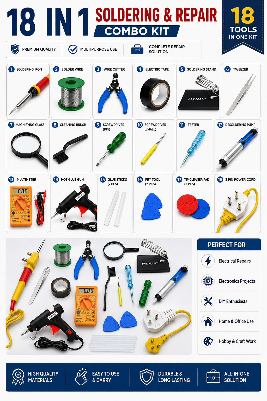 2 X SOLDERING IRON 25W  COMBO KIT PACK OF 18