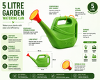 5L Plastic Garden Watering Can with Long Spout & Detachable Sprinkler Head | Lightweight Heavy Duty Water Can for Plants, Flowers, Lawn, Indoor & Outdoor Gardening