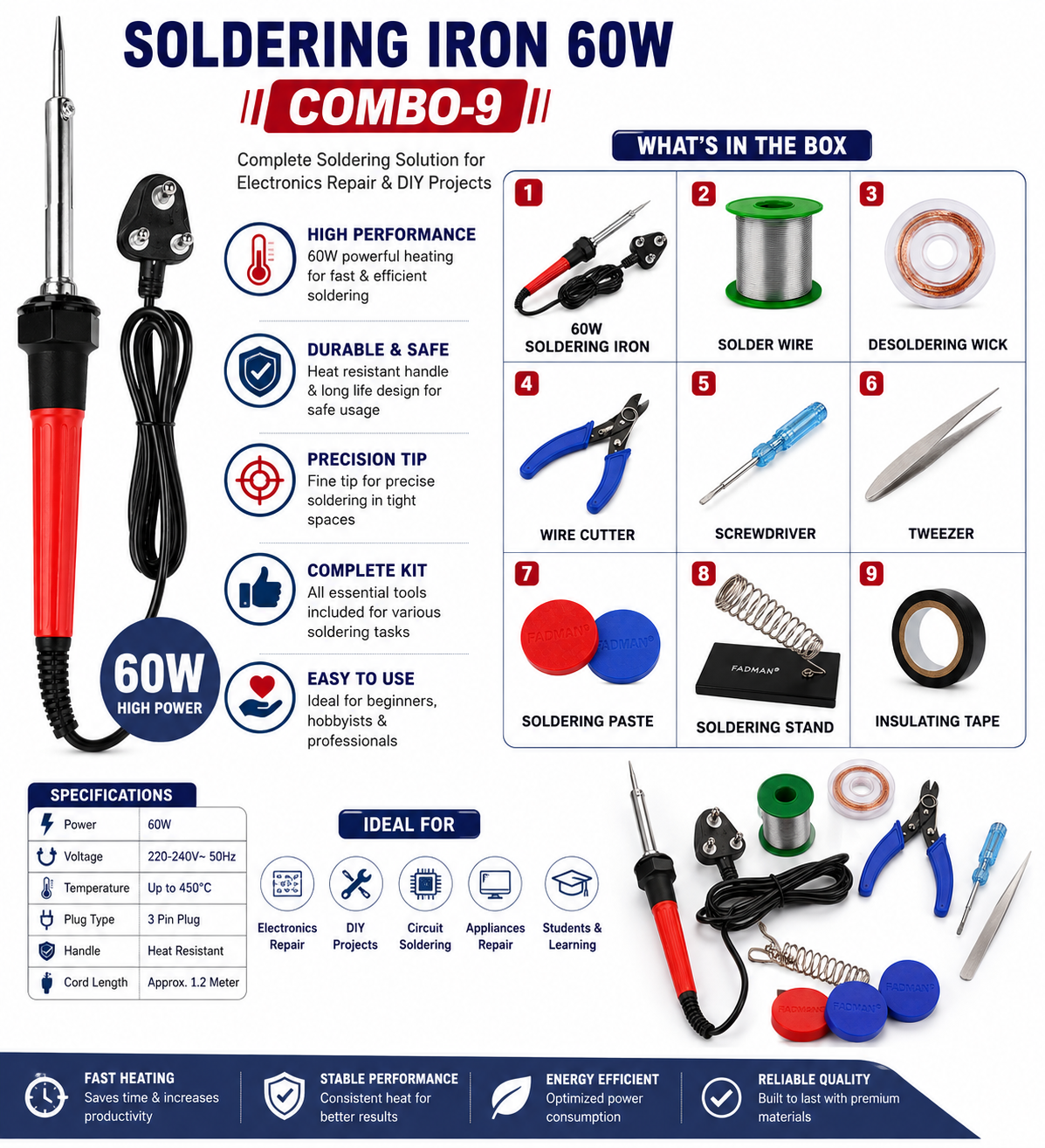 60W SOLDERING IRON KIT PACK OF 9