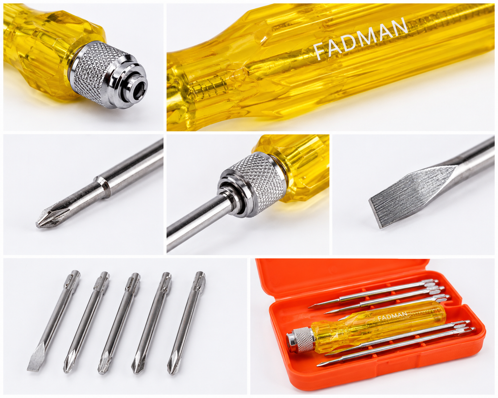 5-in-1 Screwdriver Set, 5 Interchangeable Bits, Phillips & Slotted Heads, Ergonomic Anti-Slip Handle, Portable Storage Case for Home, Electrical & Repair Work (Red)