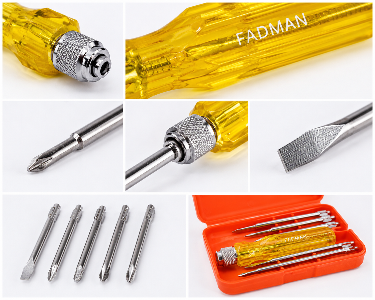 5-in-1 Screwdriver Set, 5 Interchangeable Bits, Phillips & Slotted Heads, Ergonomic Anti-Slip Handle, Portable Storage Case for Home, Electrical & Repair Work (Red)