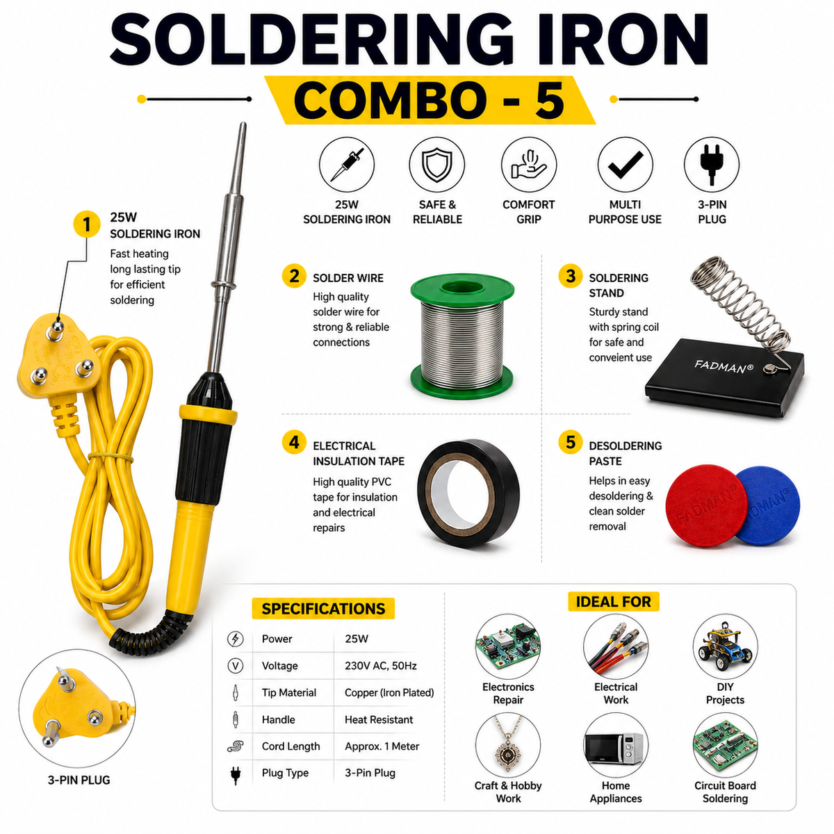 25W SOLDERING IRON KIT PACK OF 5