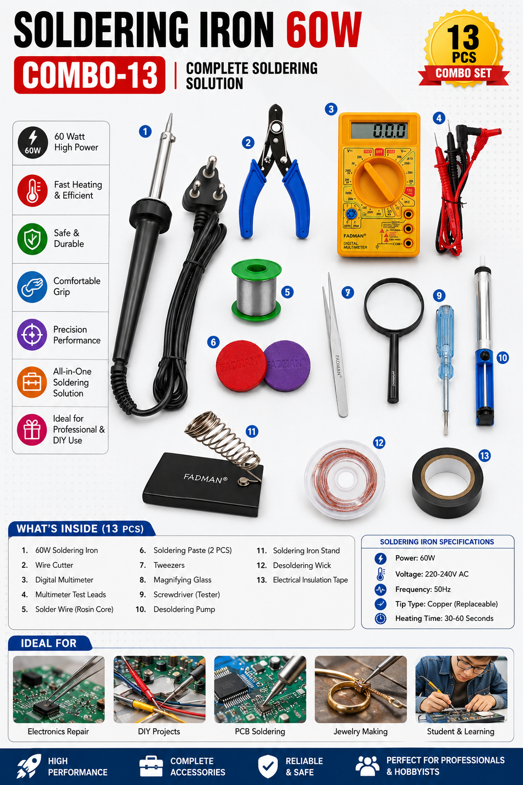 60W SOLDERING IRON KIT PACK OF 13