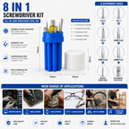 8-in-1 Screwdriver Set, Multi-Size Screwdriver Set with Interchangeable Phillips & Flat Head Bits, Extension Rod, High-Grade Steel Shafts & Transparent PVC Handle for Car, Computer, Workshop & Household Repair