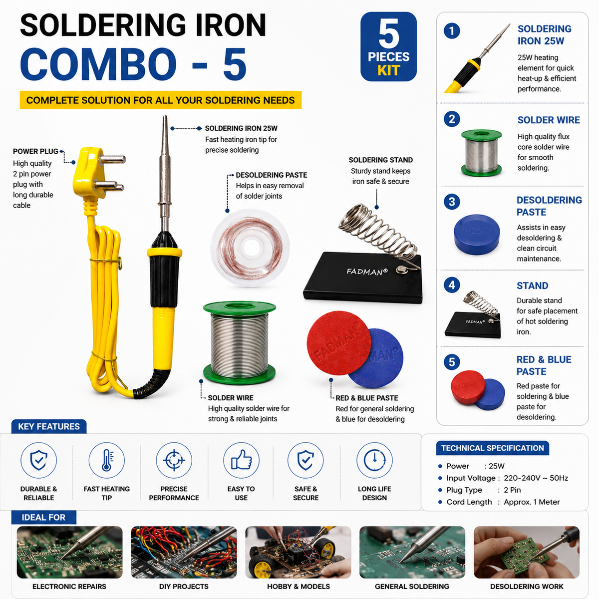 25W SOLDERING IRON KIT PACK OF 5