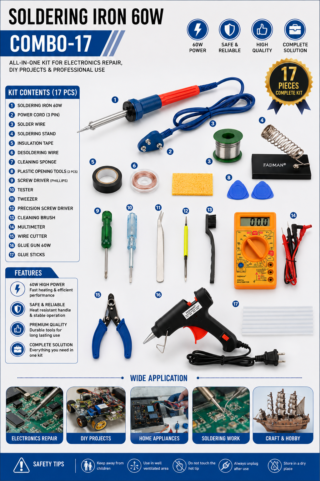 60W SOLDERING IRON KIT PACK OF 17