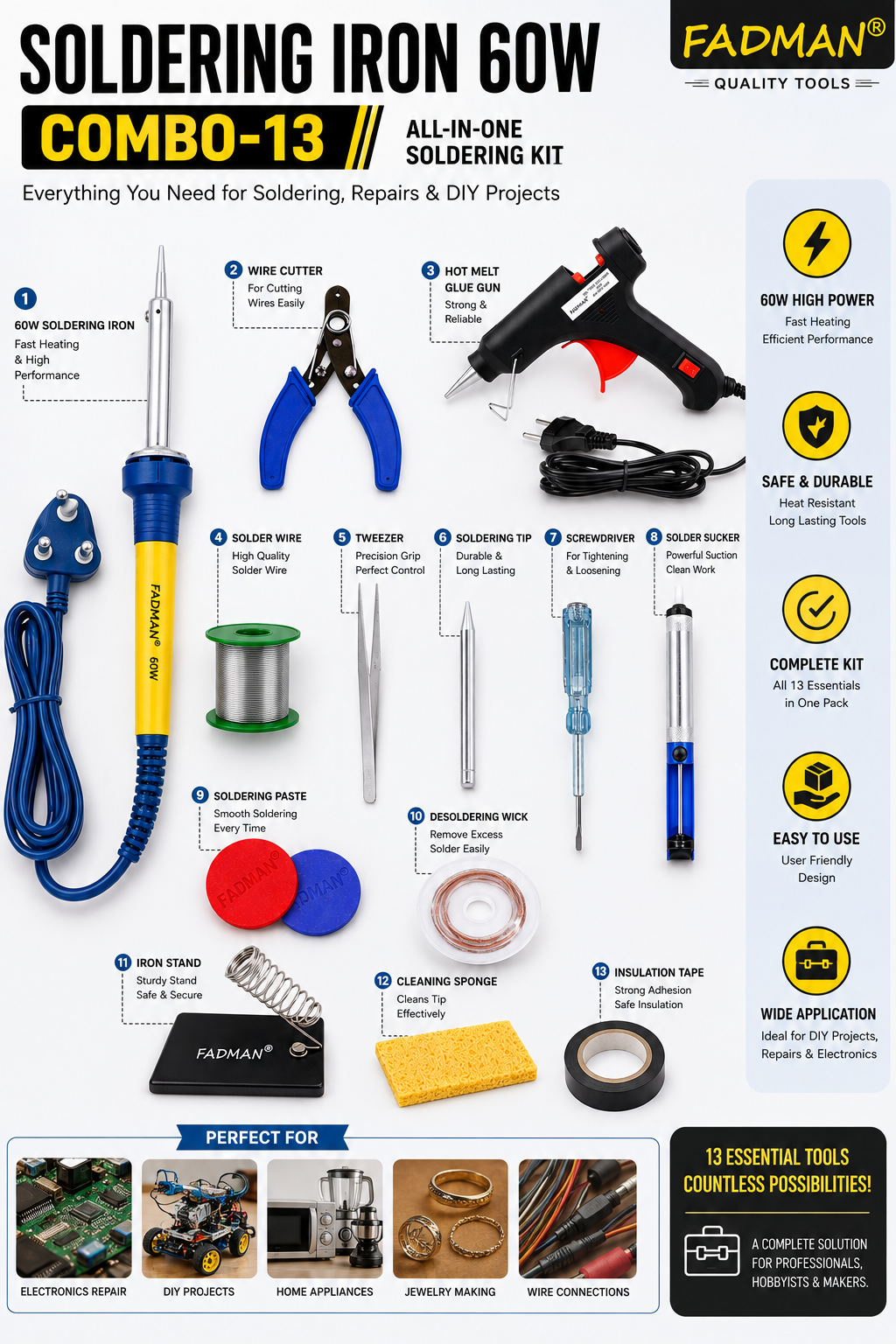 60W SOLDERING IRON KIT PACK OF 13