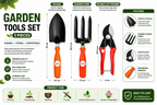 Garden Tools Set of 3 – Big Trowel, 3-Prong Garden Fork & Double Cut Pruner for Gardening, Planting, Soil Digging & Pruning
