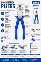 Heavy Duty Combination Pliers with Non-Slip Grip Handle, Steel Jaw for Cutting, Gripping & Wire Stripping – Multipurpose Hand Tool for Home, Workshop & Electrical Work