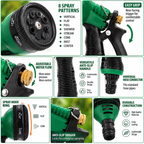 Heavy Duty Garden Hose Spray Nozzle with 8 Adjustable Spray Patterns, Water Flow Control, Hand-Free Clip & Anti-Slip Grip for Lawn, Garden & Car Cleaning