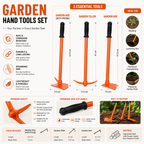 Heavy Duty Garden Hoe & Tiller Tool Set | 3-in-1 Hand Cultivator, Weeder & Soil Loosener | Long Handle Gardening Tool for Weeding, Cultivating & Soil Preparation