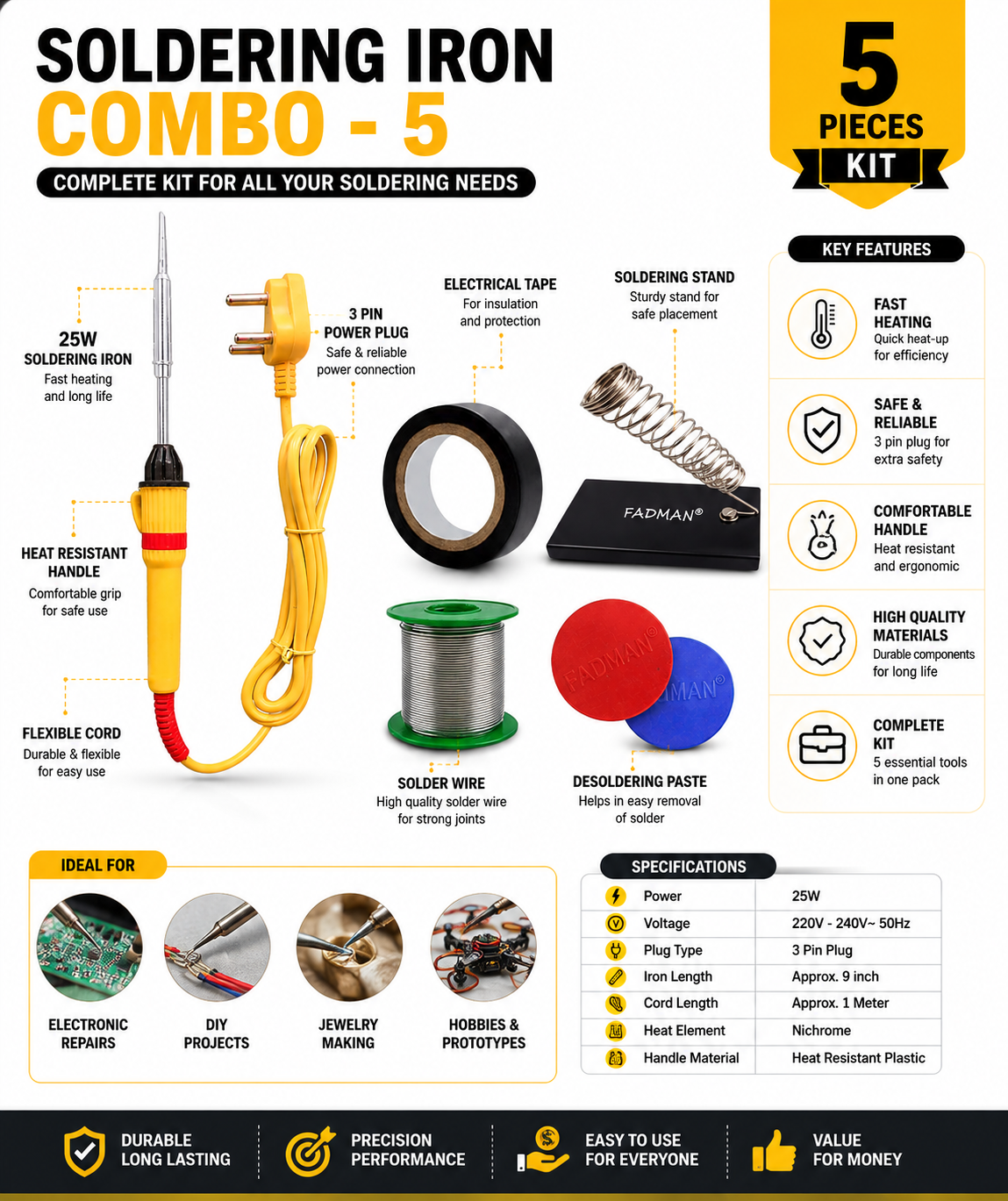 25W SOLDERING IRON KIT PACK OF 5
