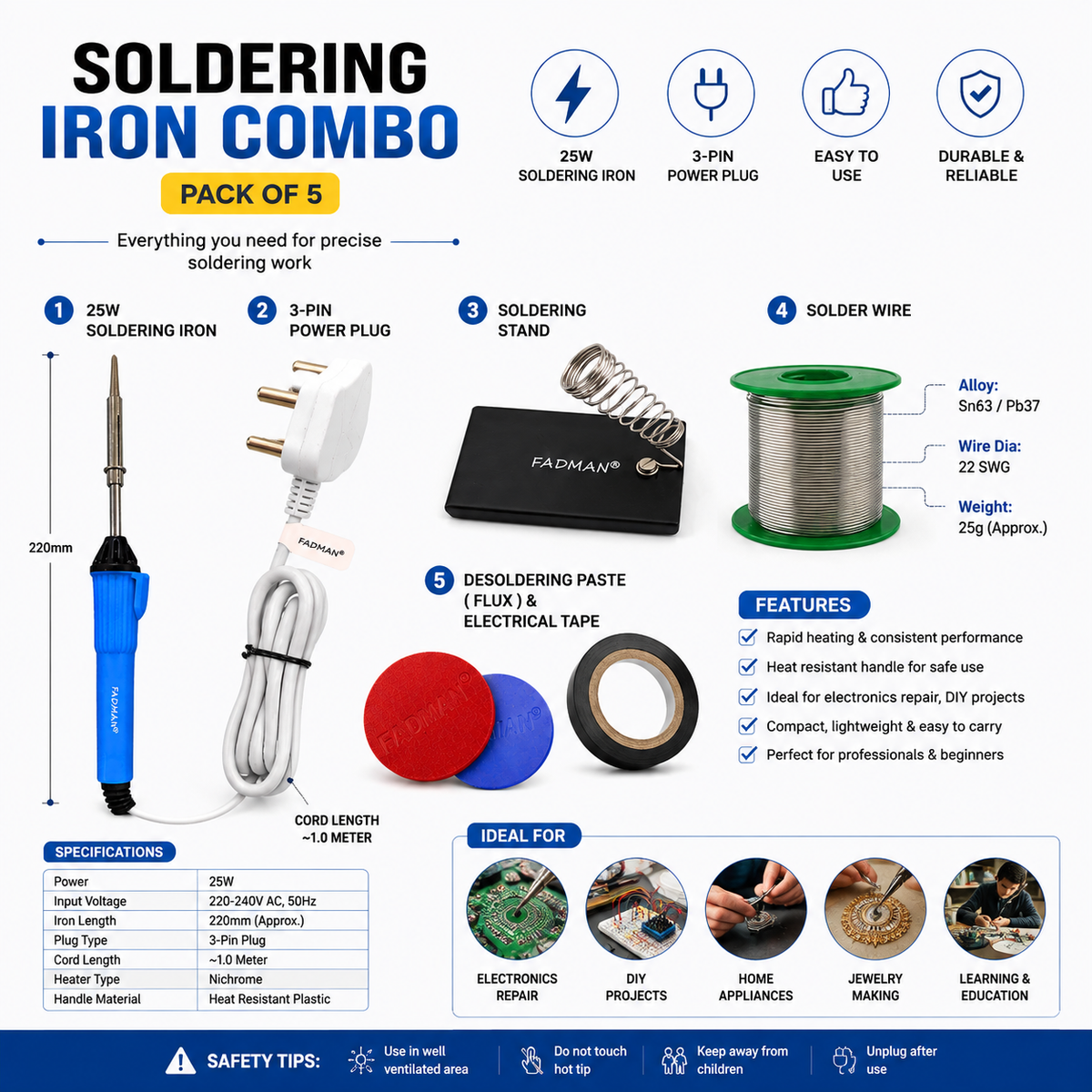 25W SOLDERING IRON KIT PACK OF 5