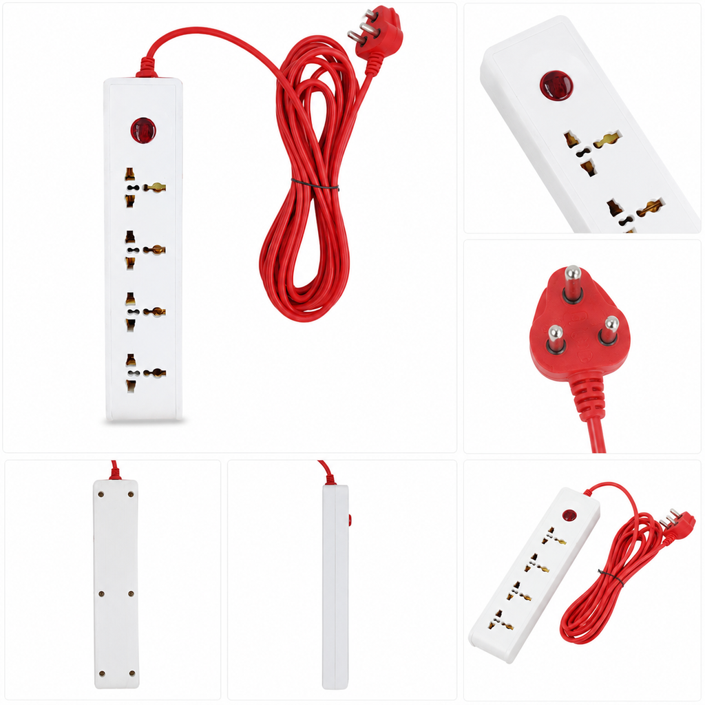 Extension Board 5 Meter Long Cord | 4 Universal Socket Power Strip with LED Indicator