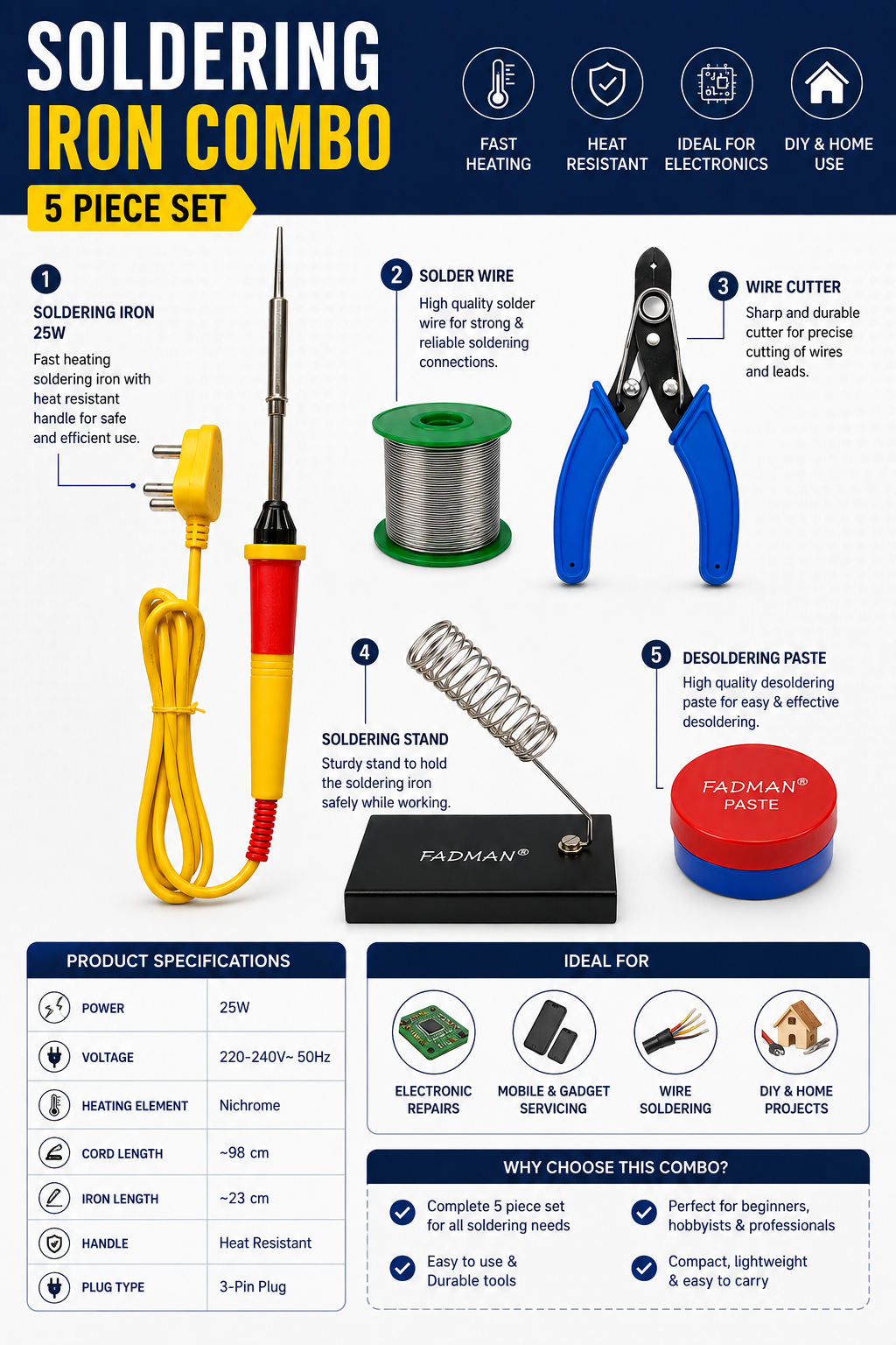 25W SOLDERING IRON KIT PACK OF 5
