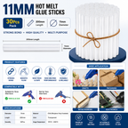 30 Pcs 11MM Hot Melt Glue Sticks, 7 Inch Transparent Adhesive Sticks for 40W to 150W Glue Guns, Strong Bonding for Craft, DIY, Repair & Decoration