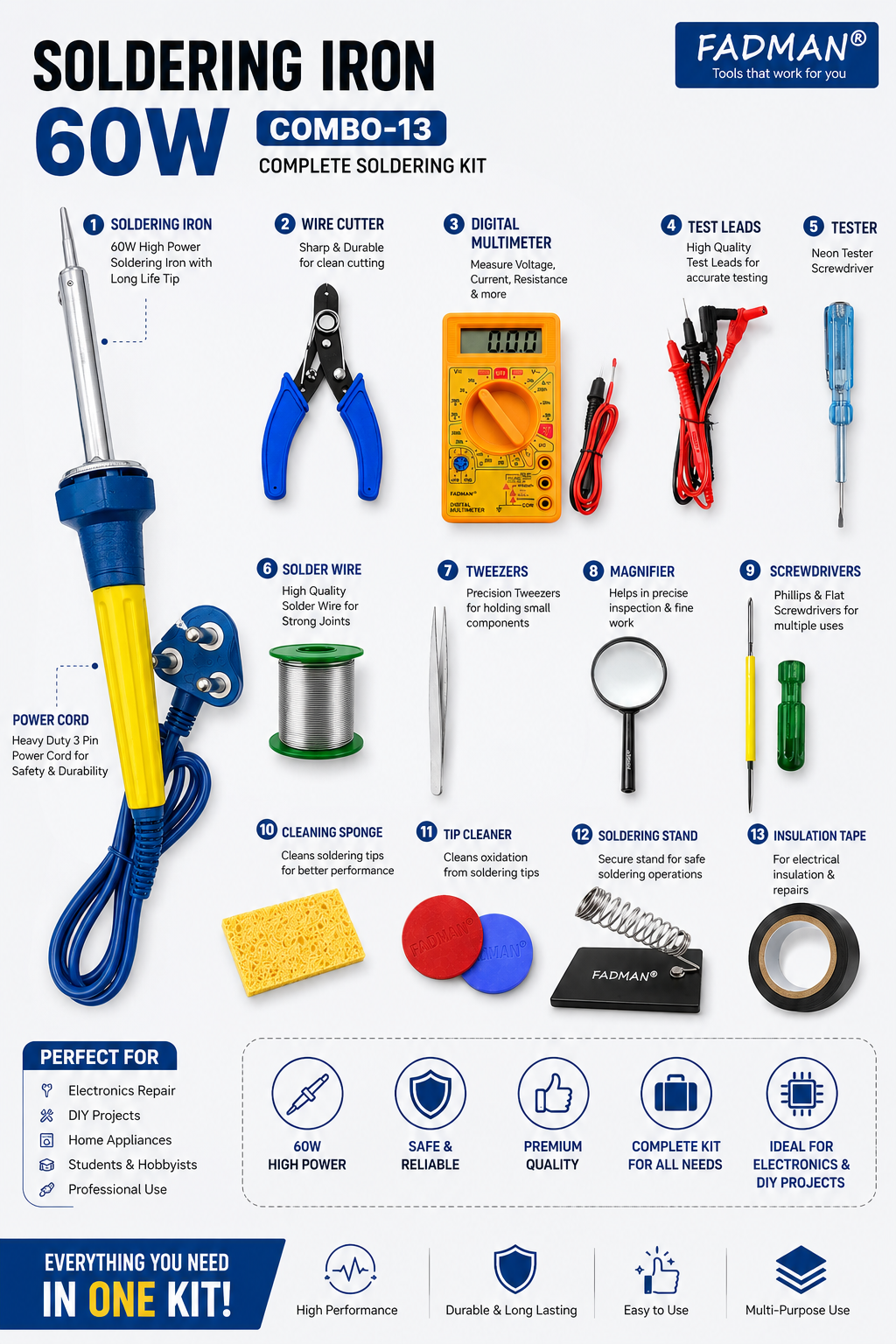 60W SOLDERING IRON KIT PACK OF 13