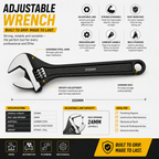 200MM Adjustable Wrench, Heavy Duty Adjustable Spanner with Chrome Finish, Wide Jaw for Plumbing, Automotive, Mechanical & DIY Work