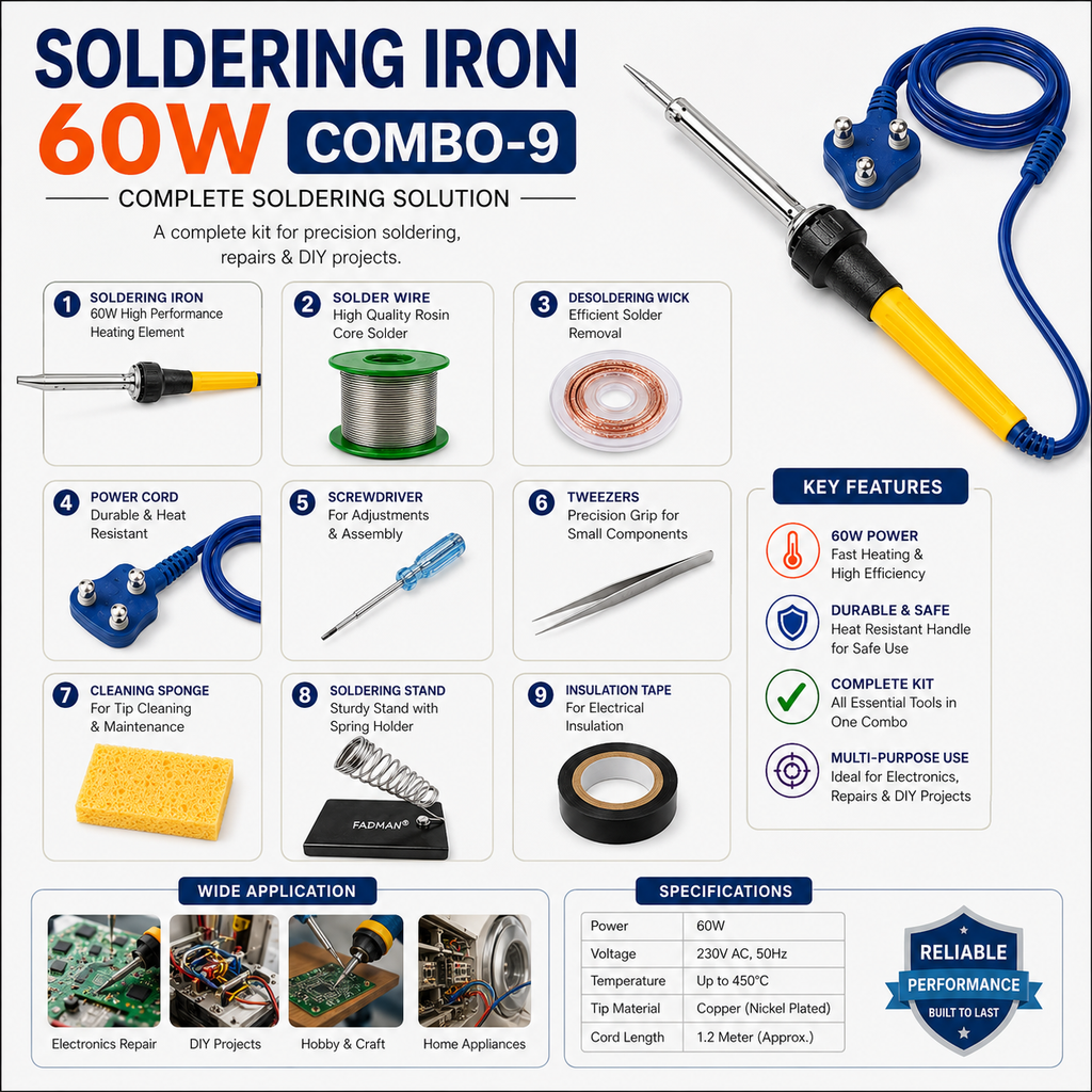 60W SOLDERING IRON KIT PACK OF 9