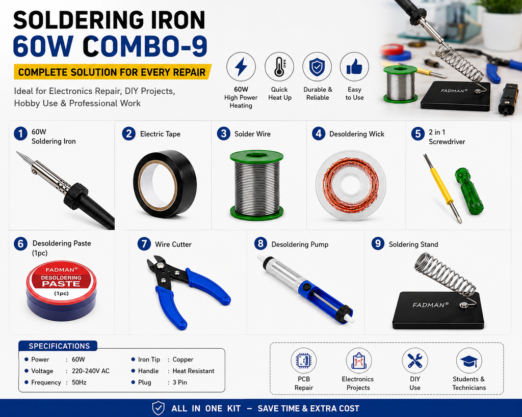 60W SOLDERING IRON KIT PACK OF 9