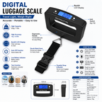50kg Digital Hanging Luggage Weighing Scale with 10g Precision, Portable Travel Weight Machine with Adjustable Strap & LCD Display for Suitcase, Bags and Parcel