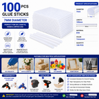 100 Pcs 7mm Transparent Hot Melt Glue Sticks for 20W Mini Glue Gun – Strong Adhesive Sticks for Craft, DIY, Art, Repair & Decoration