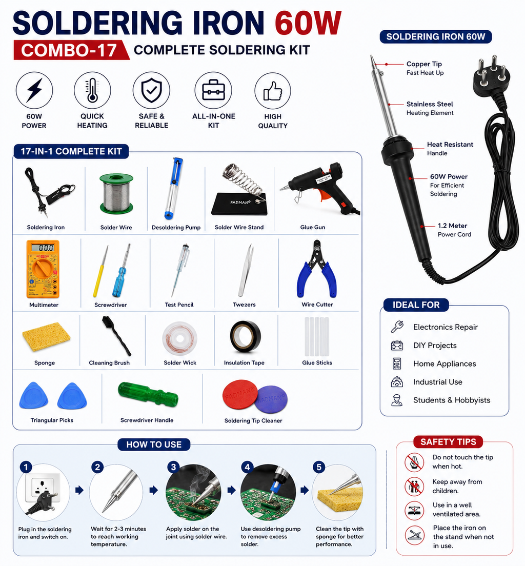 60W SOLDERING IRON KIT PACK OF 17