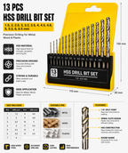 13 Pcs HSS Drill Bit Set 1.5–6.5 mm | High Speed Steel Twist Drill Bits for Metal, Wood & Plastic