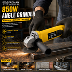 850W Angle Grinder 100mm Heavy Duty Electric Power Tool, 11000 RPM, Spindle Lock, Adjustable Protective Guard for Cutting, Grinding & Polishing (Yellow)