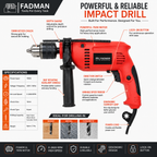 750W Electric Impact Drill Machine with 13mm Chuck, Variable Speed, Forward & Reverse Function, Hammer & Drill Mode, Auxiliary Handle and Depth Gauge for Concrete, Metal, Wood & Wall Drilling