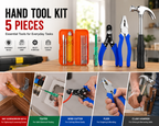 5-in-1 Multi-Purpose Hand Tool Kit with Combination Plier, Wire Cutter, Electrical Tester, Screwdriver Set & Claw Hammer for Home, Repair & DIY Use