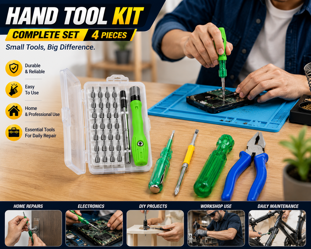 4-in-1 Multi-Functional Hand Tool Kit with Plier, Tester, 2-in-1 Screwdriver & 32-in-1 Mini Magnetic Precision Screwdriver Set for Home, Repair & DIY