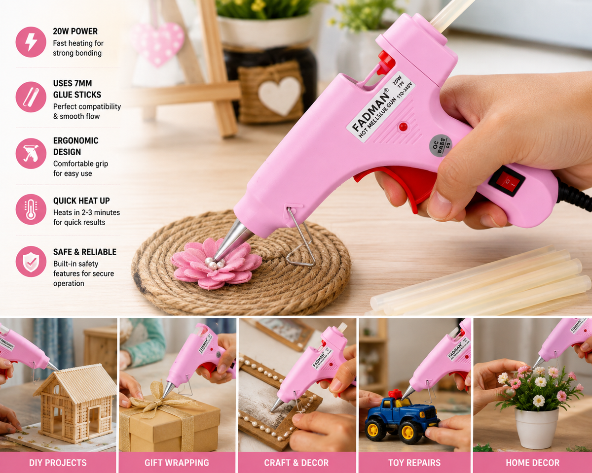 20W Hot Melt Glue Gun with 25 Pcs 7MM Glue Sticks | Mini Electric Adhesive Gun for DIY Crafts, Art, Repair & Home Projects (Pink)