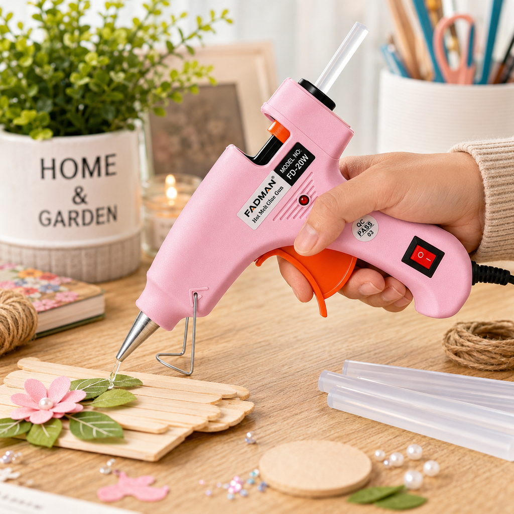 20W Hot Melt Glue Gun with 5 Pcs 7MM Glue Sticks | Mini Electric Adhesive Gun for DIY Crafts, Art, Repair & Home Projects (Pink)