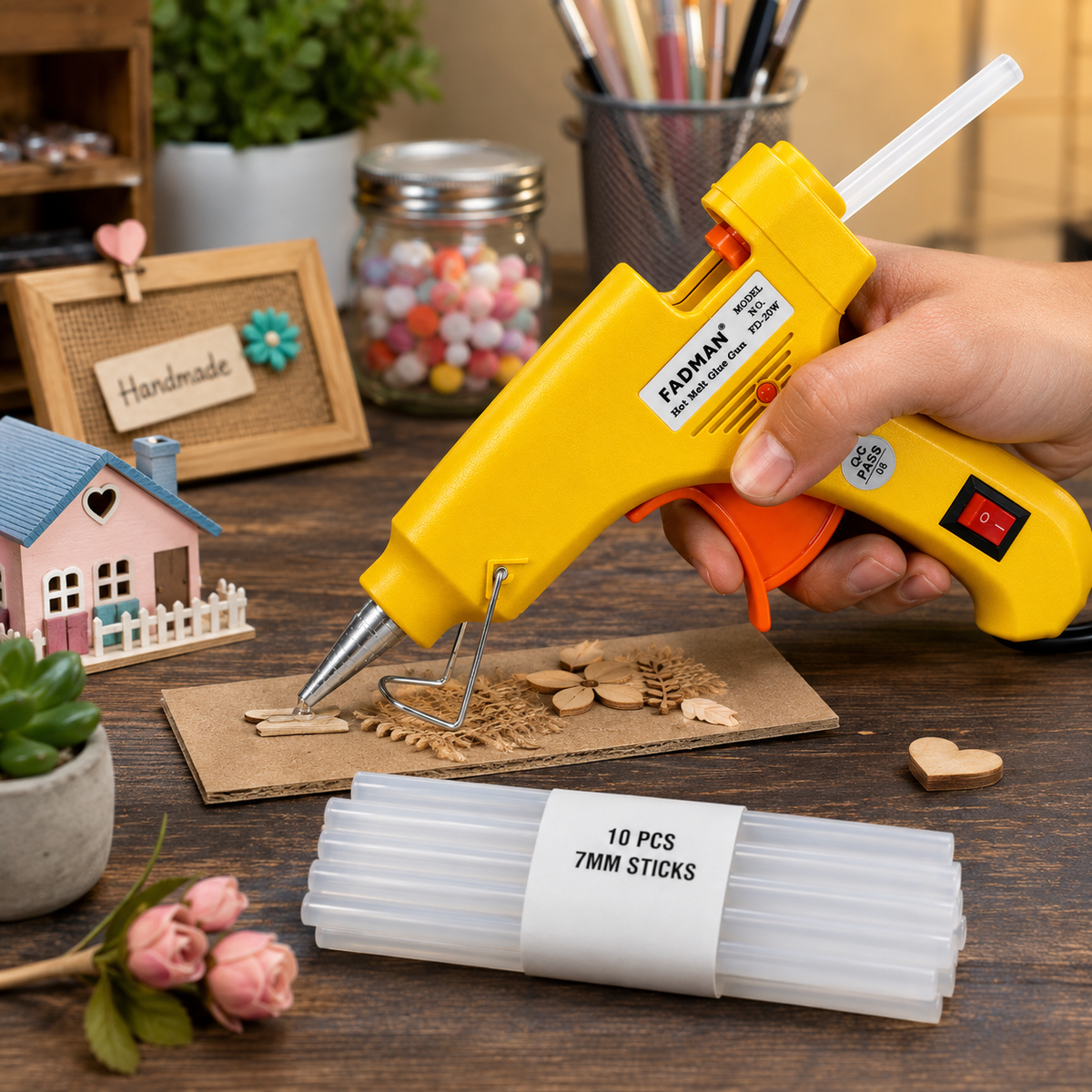 20W Hot Melt Glue Gun with 10 Pcs 7MM Glue Sticks | Mini Electric Adhesive Gun for DIY Crafts, Art, Repair & Home Projects (Yellow)