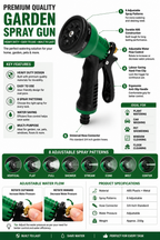 Heavy Duty Garden Hose Spray Nozzle with 8 Adjustable Spray Patterns, Water Flow Control, Hand-Free Clip & Anti-Slip Grip for Lawn, Garden & Car Cleaning