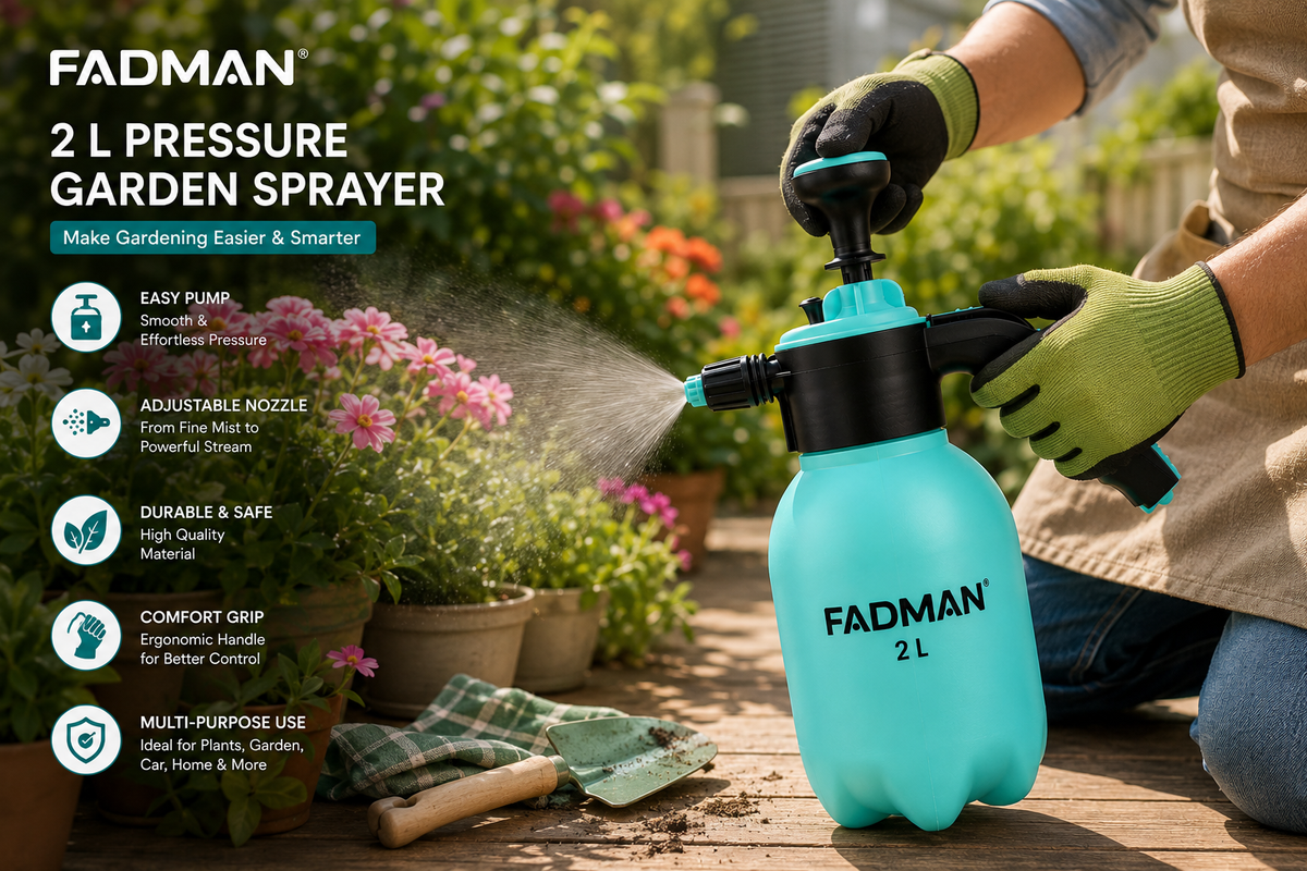 2 L Pressure Garden Sprayer with Adjustable Nozzle, Manual Pump, Lockable Trigger & Ergonomic Handle for Gardening, Plant Care, Car Washing & Home Cleaning