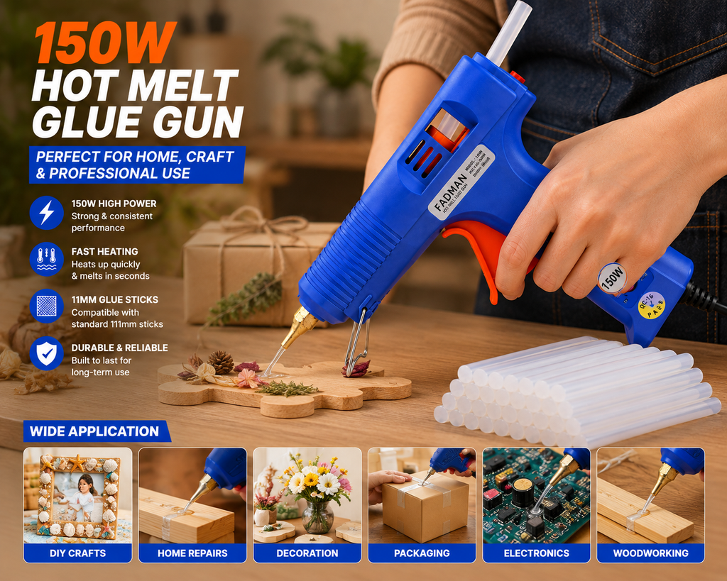 150W Hot Melt Glue Gun with 20 Pcs 11MM Glue Sticks | High Temperature Electric Adhesive Gun for DIY, Craft, Repair, Art & Home Projects