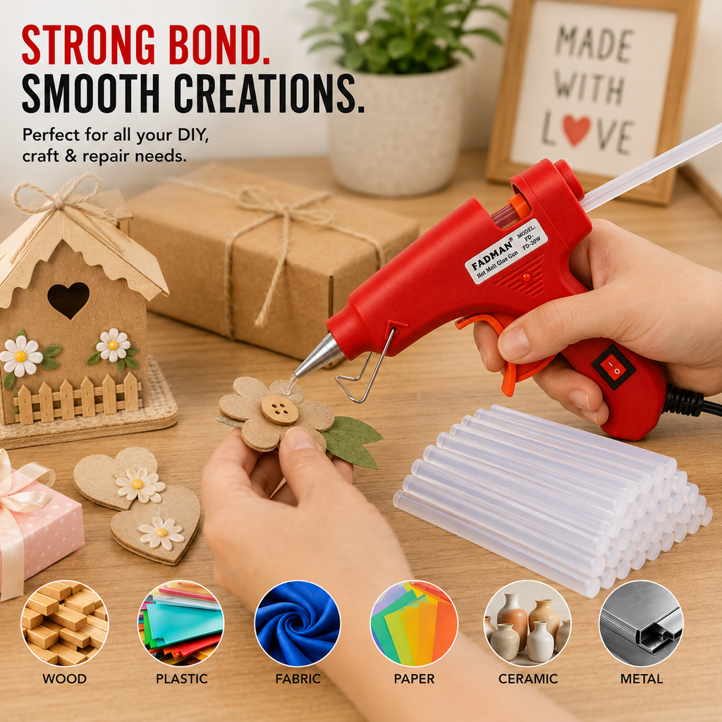 20W Hot Melt Glue Gun with 50 Pcs 7MM Glue Sticks | Mini Electric Adhesive Gun for DIY Crafts, Art, Repair & Home Projects (Red)