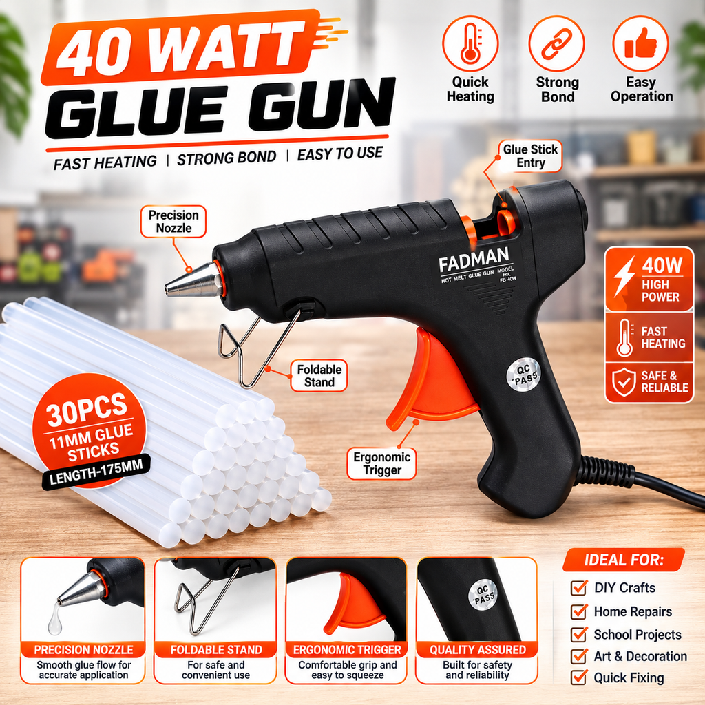 40W Hot Melt Glue Gun with 30 Pcs 11mm Glue Sticks | High Temperature Electric Adhesive Gun for Craft, DIY, Repair & Decoration
